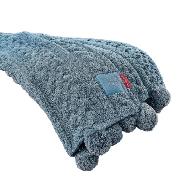 Peace Love World 70x60 Pom Pom Cable Knit Blanket  16311 - Picture 1 of 2